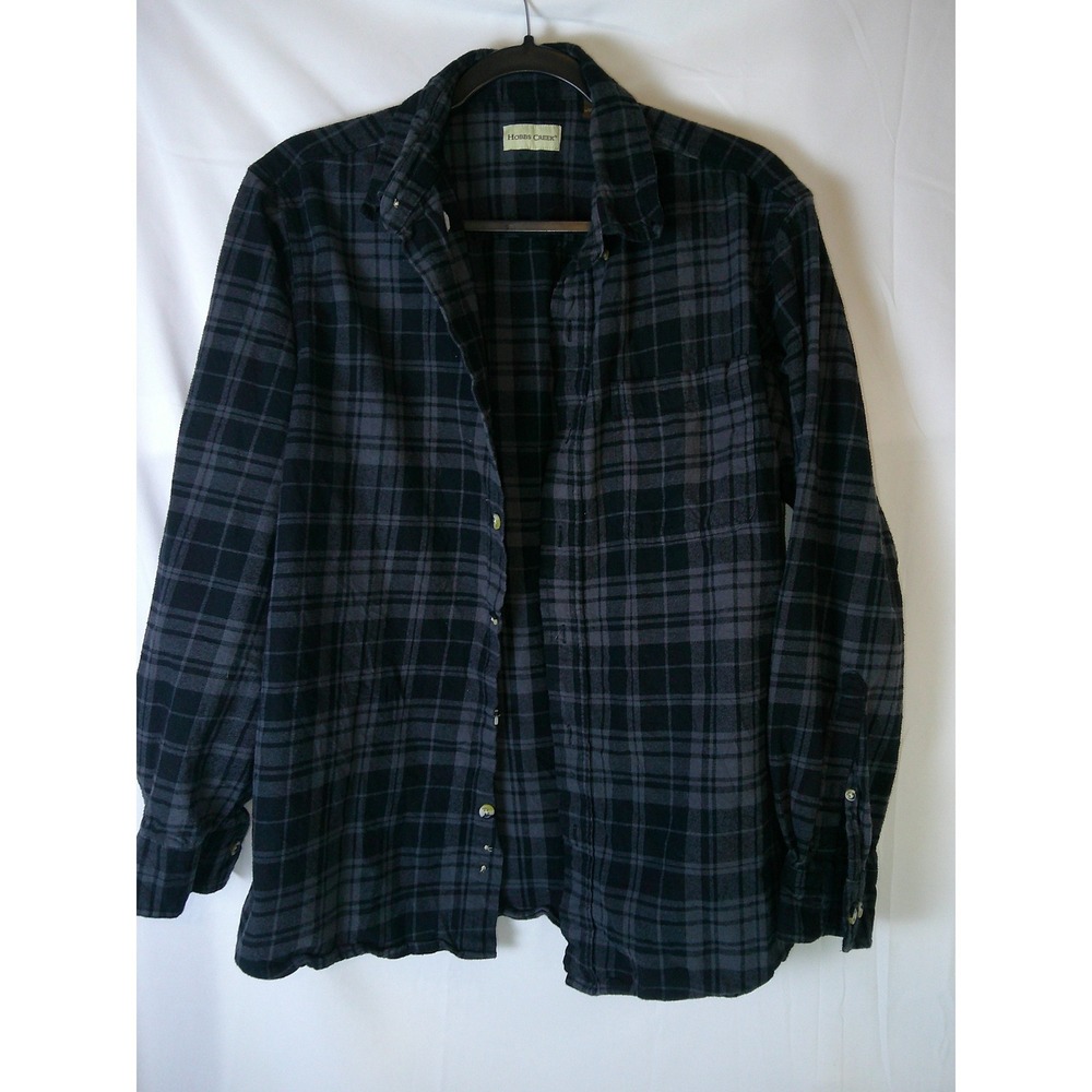 Hobbs Creek Mens Long Sleeve Plaid Flannel Shirt Black Gray Button Up Casual Top